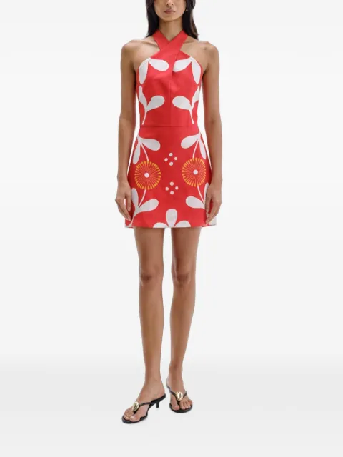 Cala de la Cruz Veneta floral-print halterneck mini dress Red 25C289