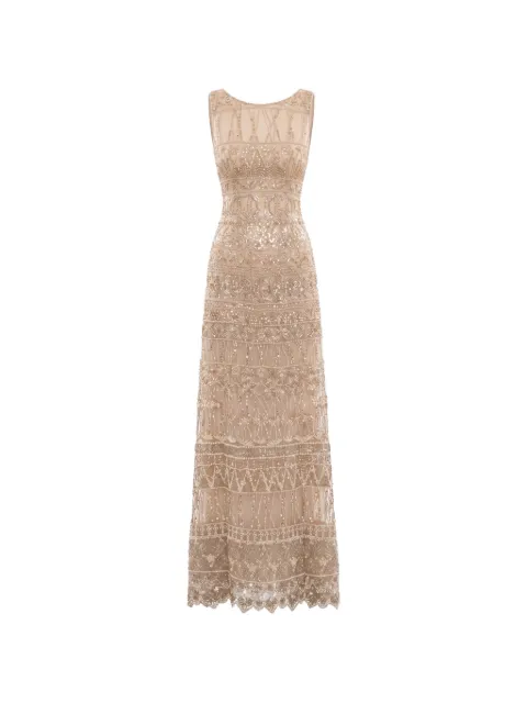 Saiid Kobeisy sequin-embellished embroidered maxi dress Neutrals RTWFW25DR40