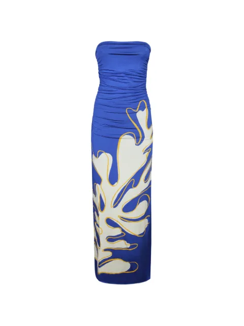 Cala de la Cruz Daphne ruched coral-print dress Blue 25C211CORAL