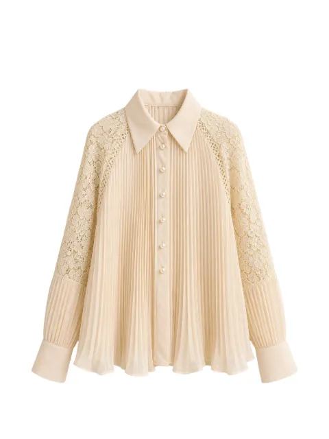 Edward Achour Paris floral-lace pleated shirt Neutrals 1006151027