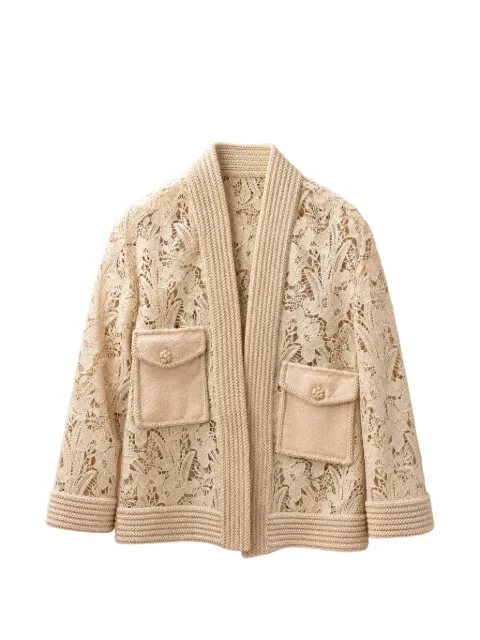Edward Achour Paris floral-lace flap-pocket jacket Neutrals 1001301017