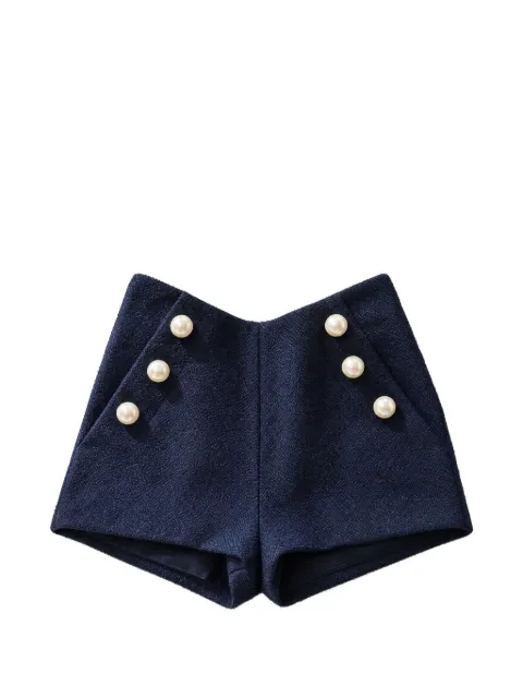 Edward Achour Paris faux-pearl embellished tweed shorts Blue 1010051007