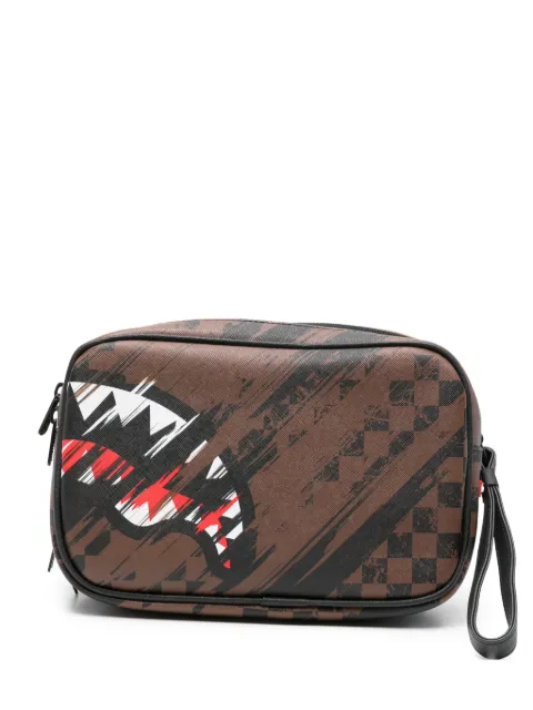 Sprayground Shark Mouth checkered clutch bag Brown 910B8968NSZ