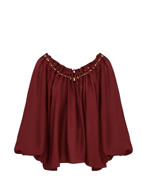 ZIMMERMANN Aster gathered bead blouse Red 8428TSS261