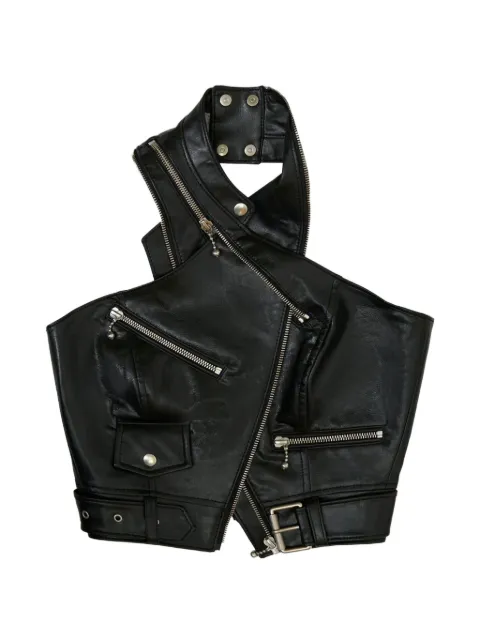 GRACE ELWOOD biker-style halterneck top Black 26SSTP000100BLACK