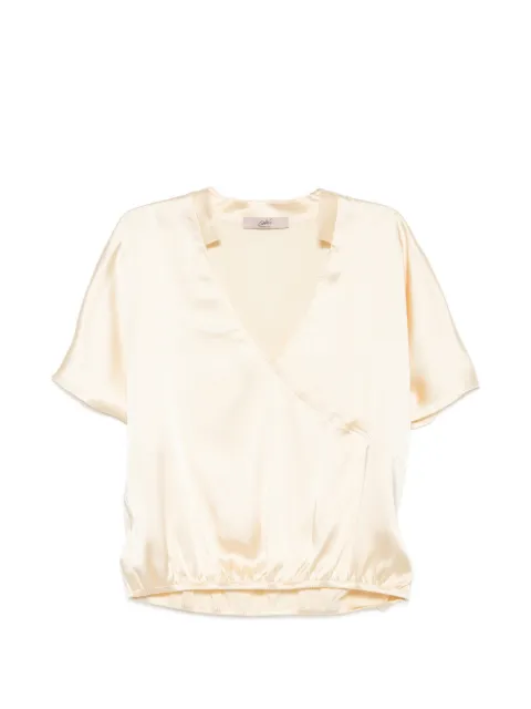 CARLA G. satin-finish wrap-style top Neutrals MUOF12