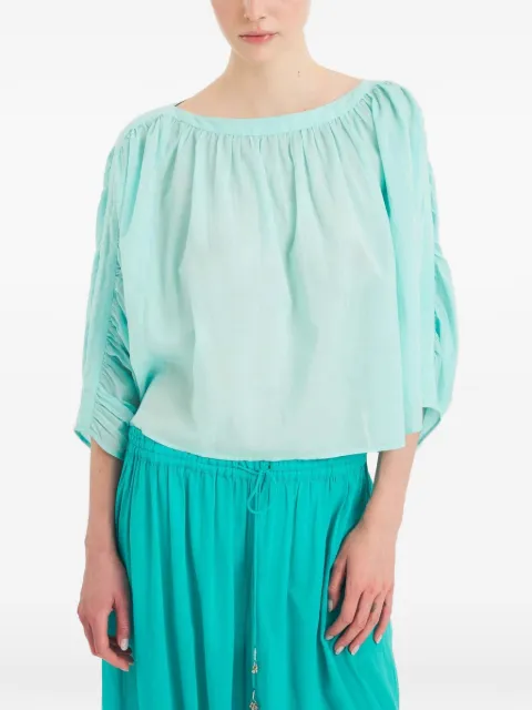 Antik Batik Fruti ruched-sleeve boat-neck top Blue FRUTI1TEE