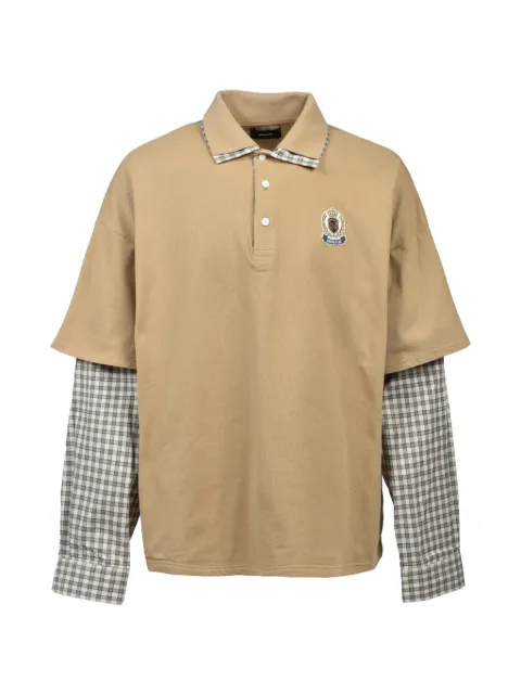 BREATH layered-sleeve check-pattern polo shirt Neutrals BR26SSC5012