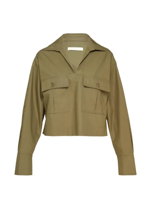 Club21 Collection Imogen flap-pocket long-sleeve blouse Green IMOTPL020SAFARISS26