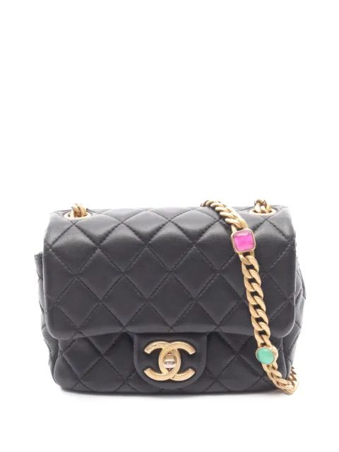 CHANEL Pre-Owned 2021 Mini Square Classic Lambskin Charms Single Flap shoulder bag Black FD6NEY4LEJL4G6NL