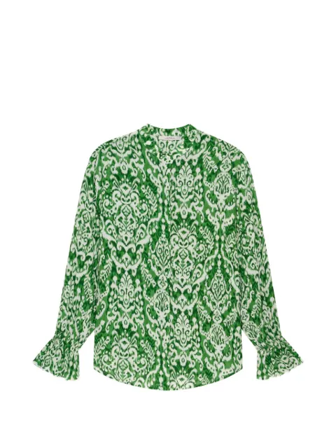 MALIPARMI Dreamscape ikat-print ruffled shirt Green JM558550671D6092