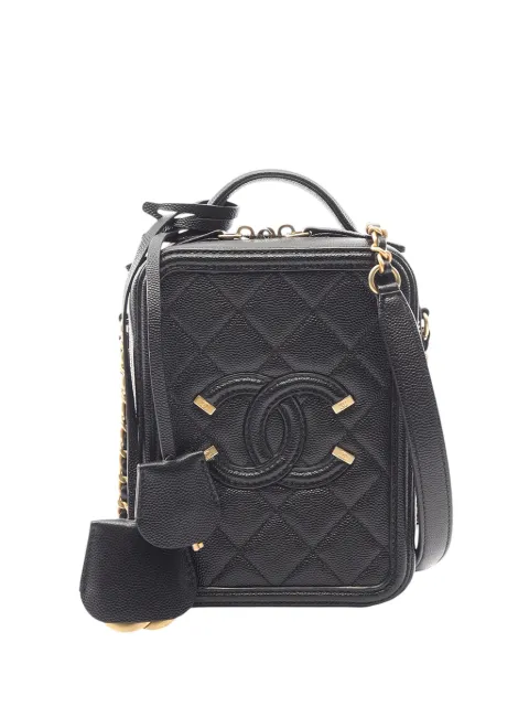 CHANEL Pre-Owned 2019 Caviar CC Filigree Vertical Vanity Case satchel Black OLVQQ175Y71NKD52