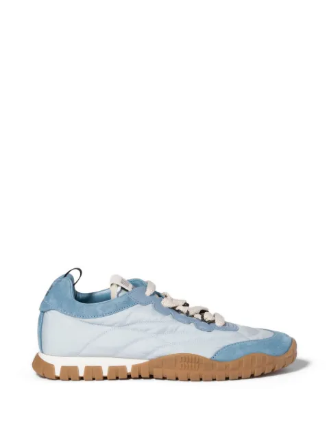 Miu Miu suede-trim logo-print sneakers Blue 5E417EF005LYW