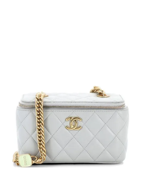 CHANEL Pre-Owned Coco Enamel Strap Vanity Case with Chain Quilted Lambskin Small crossbody bag Grey VS8L39Q297FDIMX3