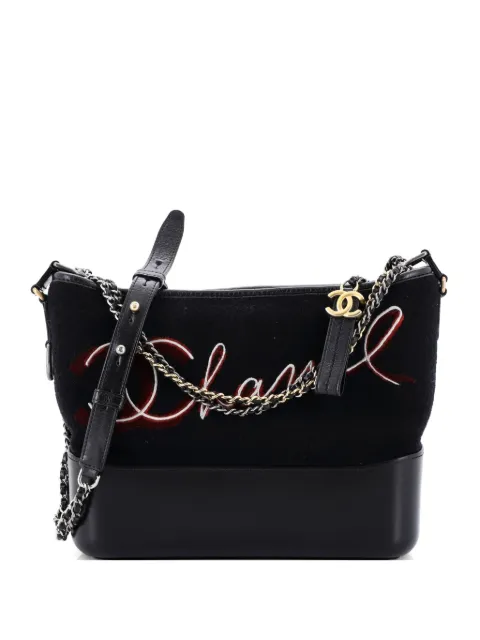 CHANEL Pre-Owned Paris-Hamburg Gabrielle Embroidered Wool and Calfskin Medium hobo bag Black PCRR7X0VWQRXZWKJ