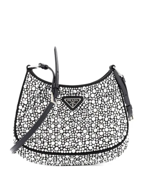 Prada Pre-Owned Cleo Shoulder Bag Crystal Embellished Satin Small crossbody bag Black KI1846MIUETWO9W6