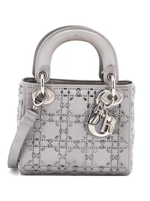 Christian Dior Pre-Owned Lady Dior Bag Crystal Embellished Cannage Quilt Satin Mini satchel Grey 8Y2I89SIXH53JS8V