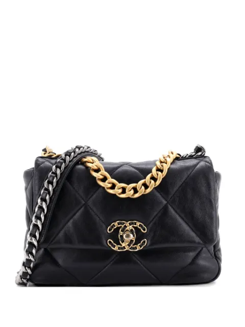 CHANEL Pre-Owned 19 Flap Bag Quilted Stitched Lambskin Medium shoulder bag Black 6LLB4OB4ZJ56A6NQ