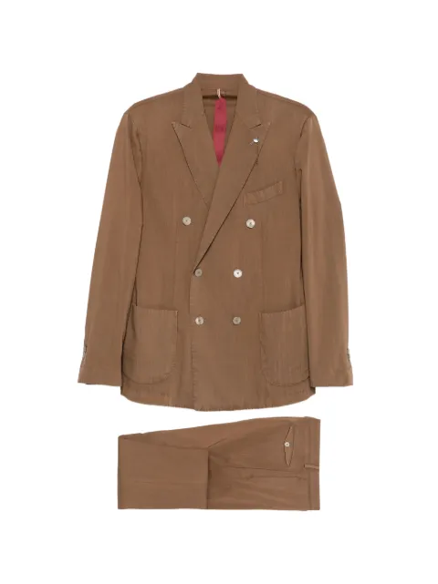 Santaniello double-breasted peak-lapels suit Brown FL4115VL7251MF18
