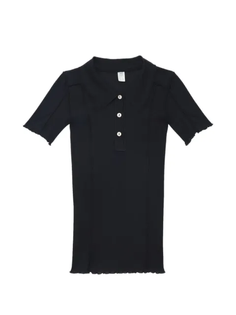 Baserange Omato ribbed-knit polo T-shirt Black TTOMPCRSU26