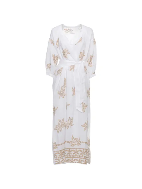 120% Lino floral-embroidered midi dress White ALIW4PLH000G477000000050