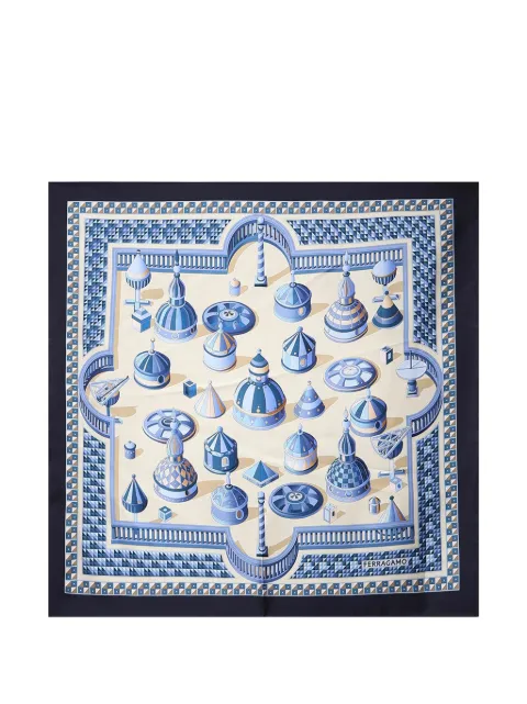Ferragamo architectural-print silk scarf Blue 779010