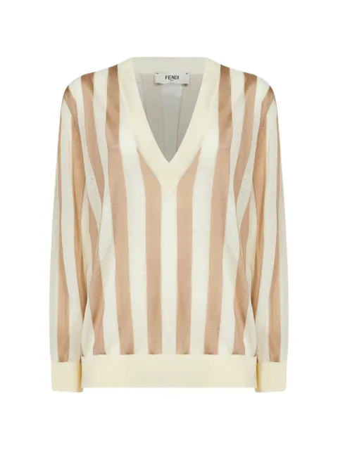 FENDI striped V-neck sweater Neutrals FZXE93AW4Q