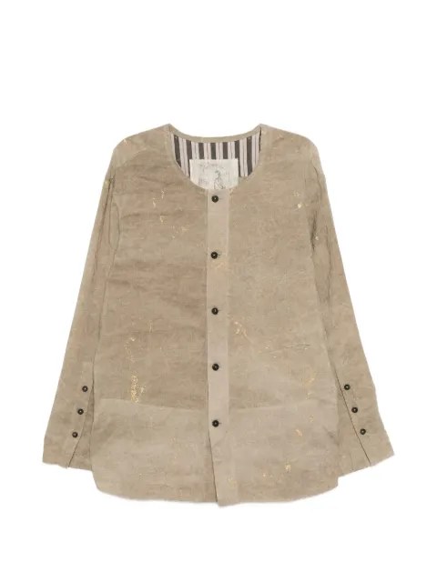 Ziggy Chen patchwork collarless shirt Neutrals 0M2610716