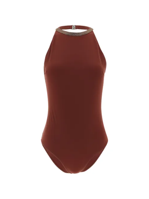 Brunello Cucinelli Precious Collar halterneck swimsuit Brown MQ965VS879C9093