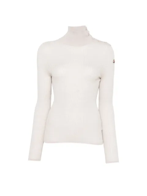 Moncler Dolcevita button-detail ribbed-knit sweater Neutrals L20939F00001M1180