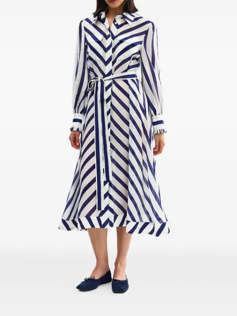 Aston Studio Yasmine striped ruffled-cuff midi dress Blue AS22641ROYALSTRIPE