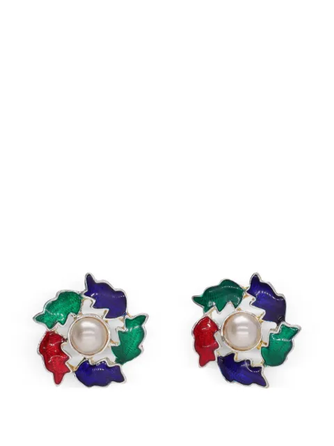 Vintage enamel faux-pearl earrings Silver W1342642