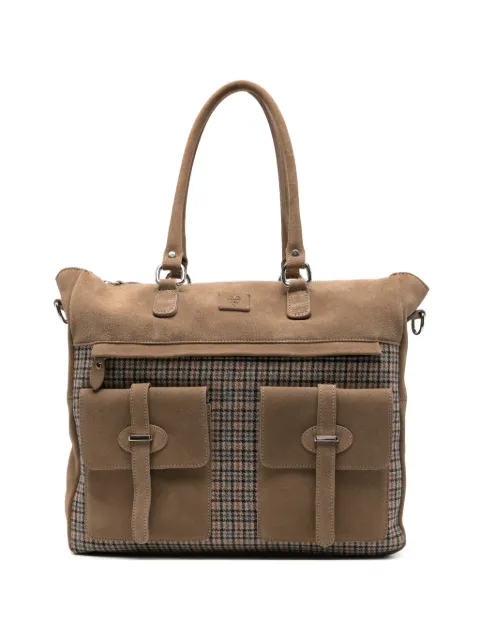 Eleventy check-pattern suede-panel tote bag Neutrals N77BORN06PEL0N030