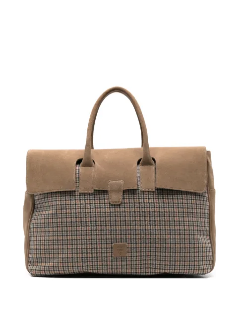 Eleventy check-pattern suede-panelled tote bag Neutrals N77BORN07PEL0N030