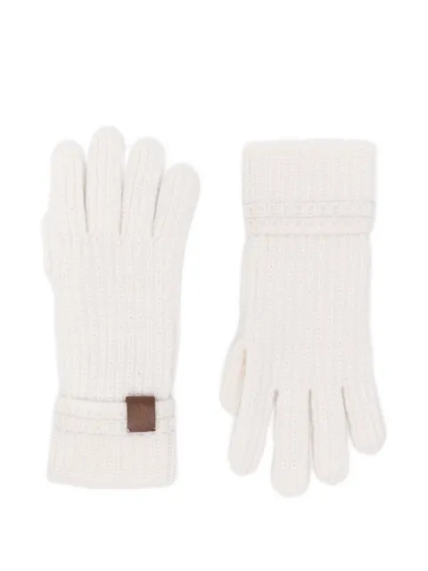 Eleventy ribbed-knit logo-patch gloves Neutrals N77GUAN03TES0N014