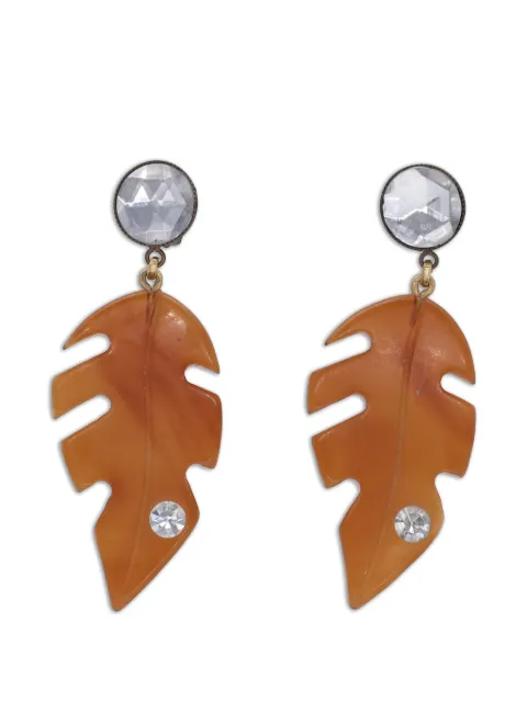 Vintage leaf-pendant clip-on earrings Brown W1342656