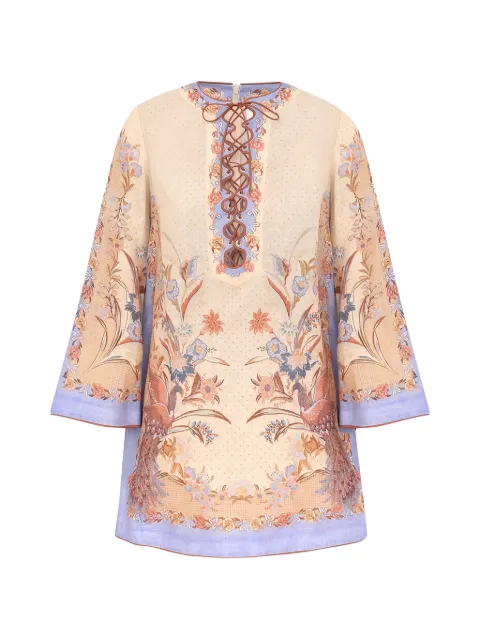 ZIMMERMANN Indra floral-print lace-up mini dress Neutrals 8076DSS262