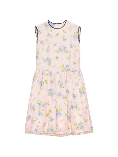 Prada pleated floral print linen dress Pink P3S52SOOO1920