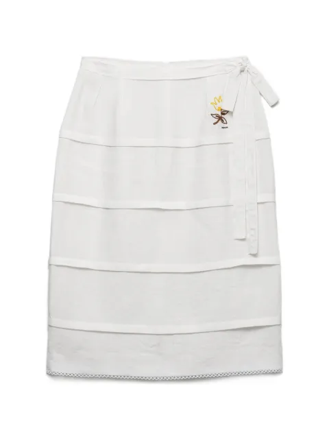 Prada embroidered slubbed linen skirt White P180IRSOOO122G