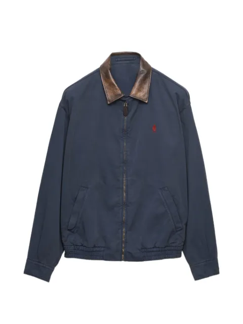 Prada logo-embroidered contrast-collar coat Blue SGD189SOOO192A
