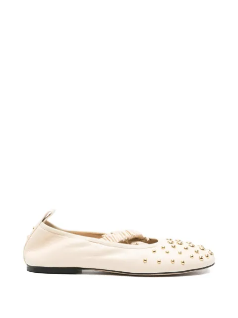 Wandler stud-embellished ruched ballet flats Neutrals 242040001171109