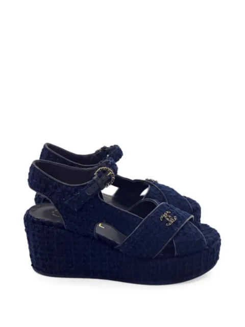 CHANEL Pre-Owned CC wedge sandals Blue NAPPUUSSH445583W