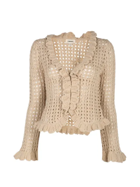 L'Agence Solaris ruffled open-stitch cardigan Neutrals 80013BKT
