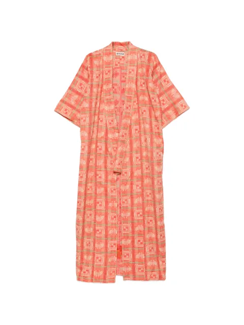 A.N.G.E.L.O. Vintage Upcycling check-pattern floral-appliqué kimono Orange AU380BEV