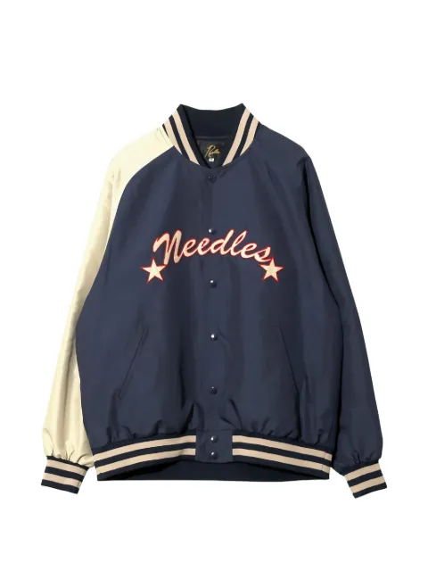 Needles logo-embroidered contrast-sleeve bomber jacket Blue SX215A