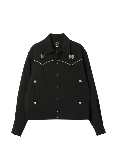 Needles butterfly-embroidered piped jacket Black SX223C
