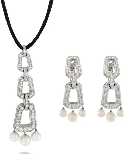 Cartier Chandra diamond and pearl necklace and earring set Silver CA36041326