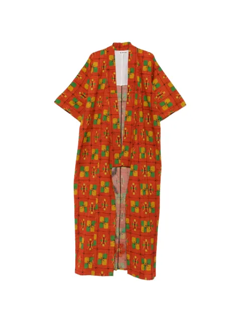 A.N.G.E.L.O. Vintage Upcycling geometric-print floral-appliqué kimono Orange AU380BET