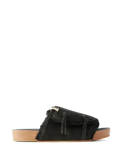 visvim fringed leather slides Black 126102002001