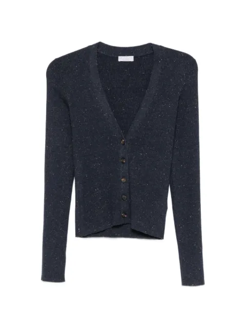 Brunello Cucinelli ribbed-knit sequin-embellished cardigan Blue M9A822206C7186
